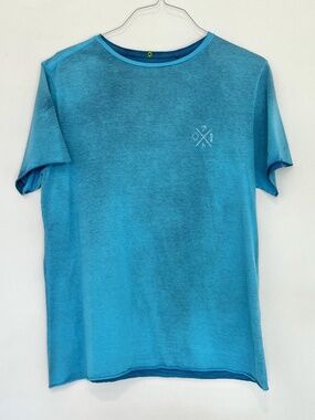 Havaianas men's t-shirt, size S , distressed cyan color with print on back